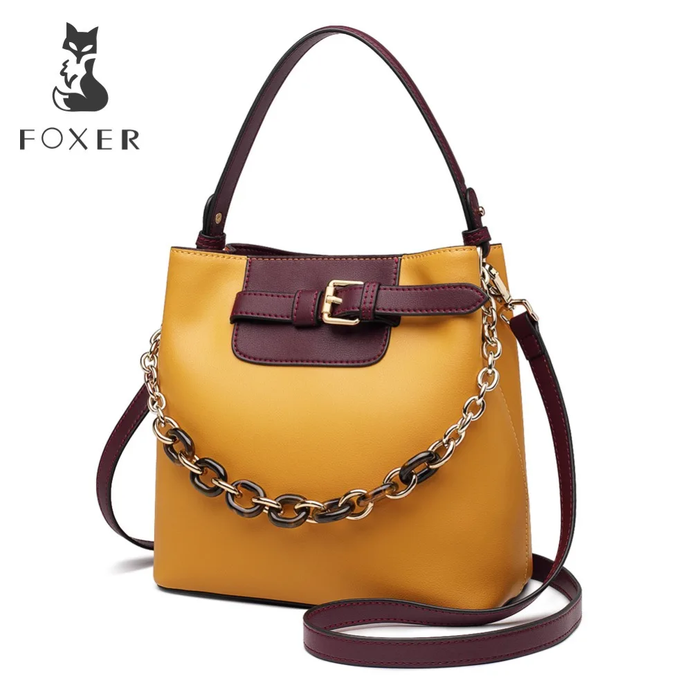 FOXER Брендовые женские модные сумки мессенджеры новые дизайнерские ведро кожаные