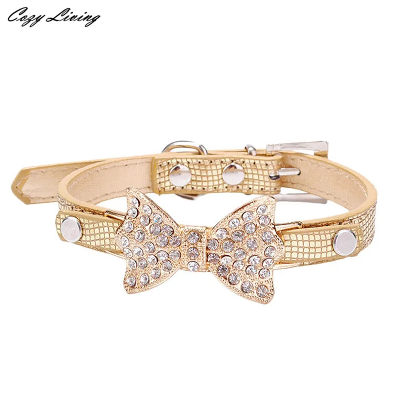 Стразы собачий ошейник XS S M украшенный кристаллами бант для питомца чокер щенка