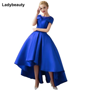 Женское короткое вечернее платье Ladybeauty, кружевное платье с короткими рукавами и вышивкой, Вечернее Платье макси с высокой талией для матери, свадьбы, вечеринки, 2018