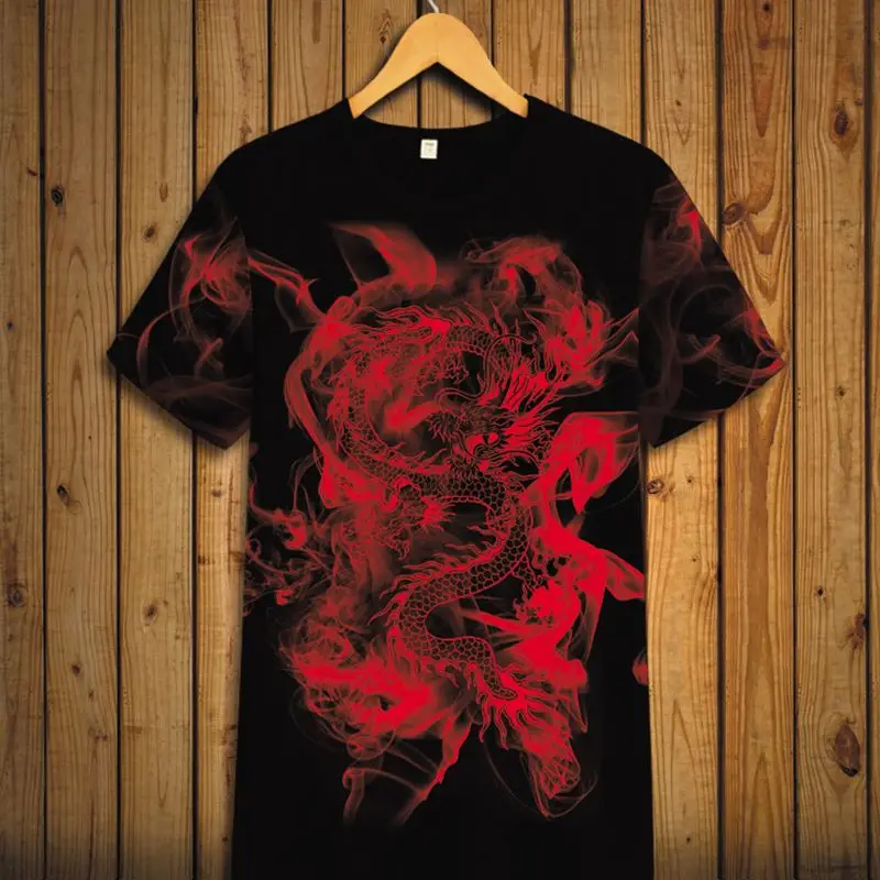 Мужская футболка с коротким рукавом дышащая Футболка принтом тотемного дракона