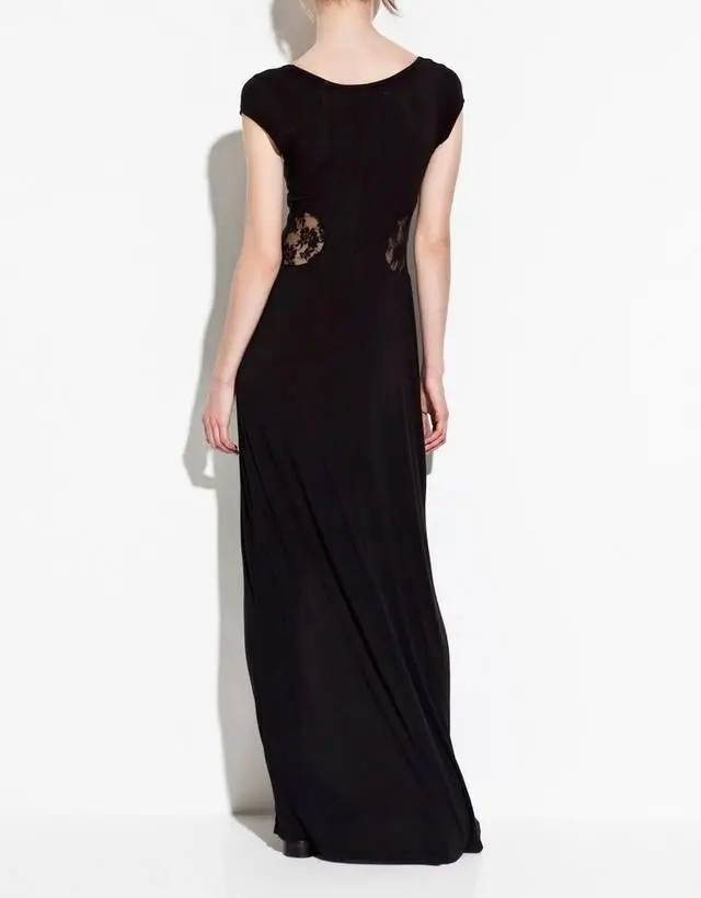 2013 New Ladies' black sexy waist lace hollow out Trumpet Tight Dresses Vintage cutout short front long back Party Evening dress | Женская