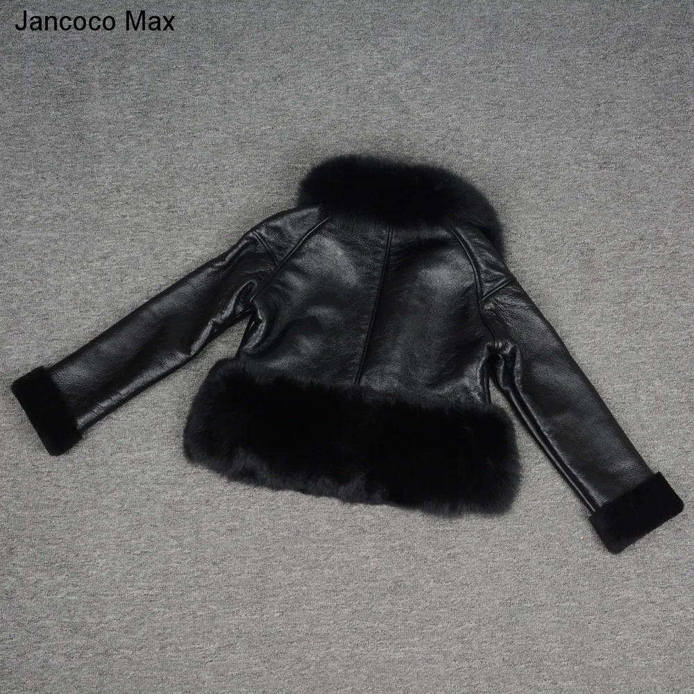 Jancoco Max Новое поступление Женская куртка из натуральной овечьей кожи пальто с воротником из лисьего меха Подкладка из натурального меха модное пальто S7165