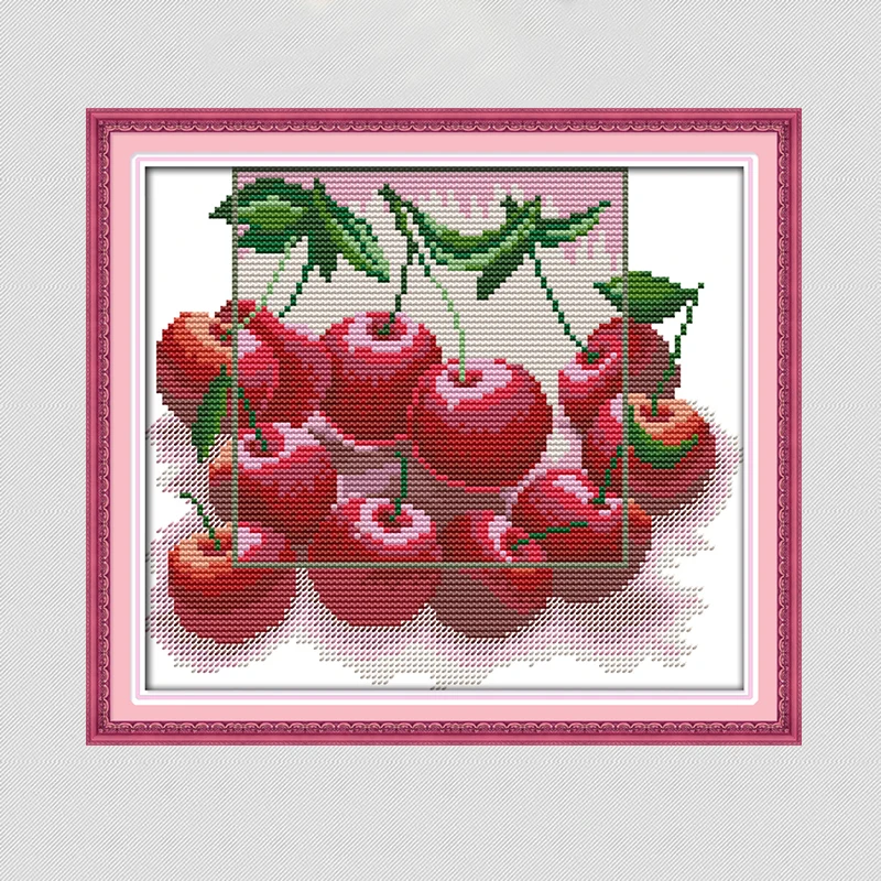NKF красный вишневый фруктовый узор напечатанный на холсте 14CT 11CT Вышивание