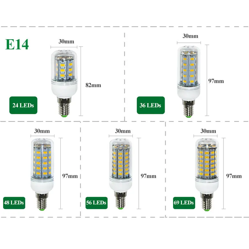 SMD 5730 E27 E14 светодиодные лампы 5730SMD фонари Кукуруза Светодиодные 24 36 48 56 69leds люстра