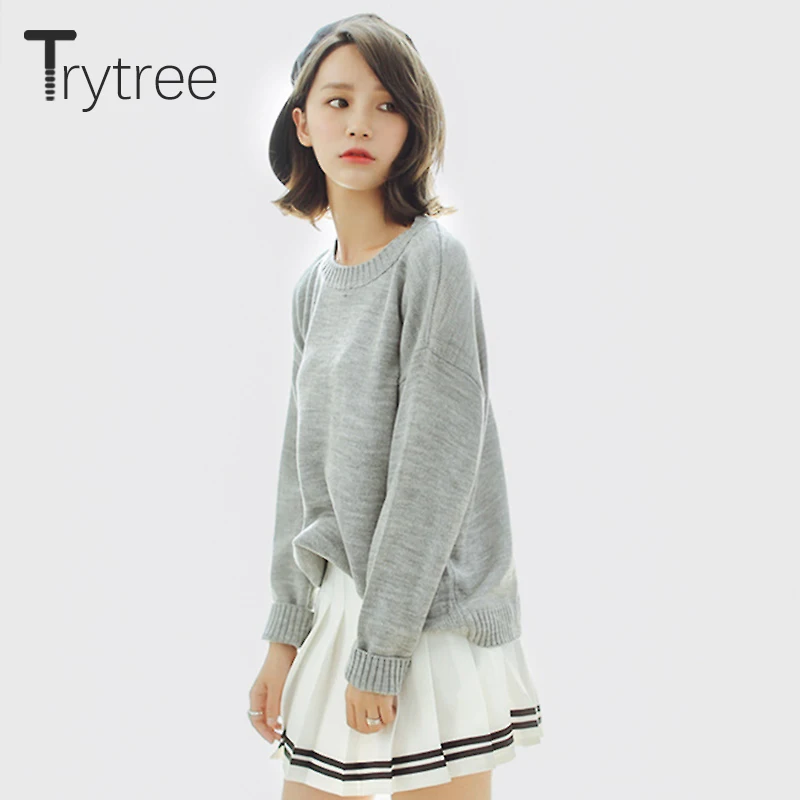 Trytree Женский Повседневный свитер с круглым вырезом осенне-зимний акриловый