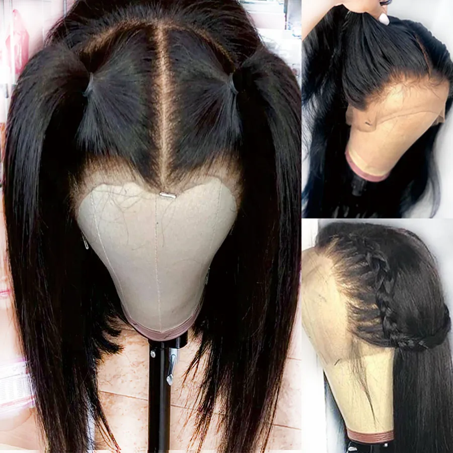 Прямые 6 дюймов Синтетические волосы на кружеве парик человеческих волос 360 Синтетические волосы на кружеве al парик с ребенком бразильские волосы бразильские человеческие волосы парики для Женский хвостик сделать