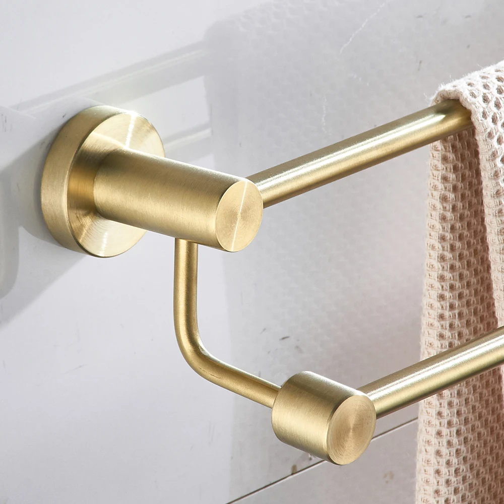 Leyden двойная вешалка для полотенец ванной комнаты матовая Золотая круглая основа