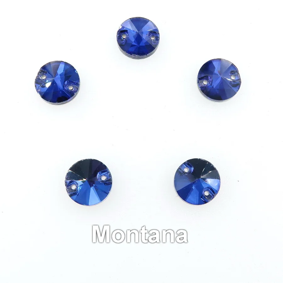 A9 Montana Круглые Rivoli формы плоские стеклянные кристаллы с 2 отверстиями 6 размеров пришитые Стразы бусины кристаллы для свадебного платья обувь сумки diy - Цвет: A9 Montana