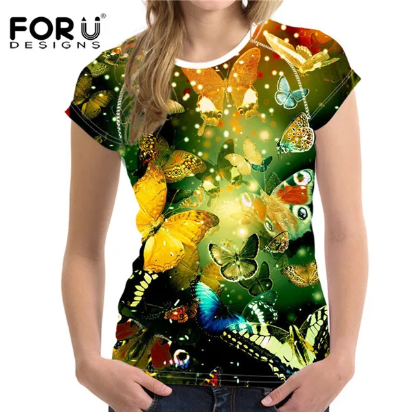 6871BV FORUDESIGNS/Новинка, принт бабочки, женская футболка с коротким рукавом, женские мягкие удобные футболки, модная футболка, Camisetas - Цвет: 6871BV