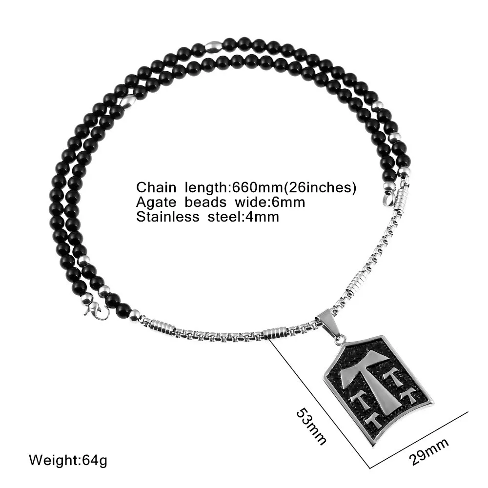 Men Stainless Steel Franciscan T Crucifix Pendant Necklaces with Black Natural Stone Chain Necklace 26&quot | Украшения и