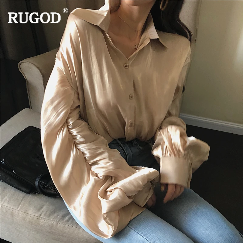 RUGOD новая Корейская Золотая Свободная блузка женская мода длинный рукав фонарик