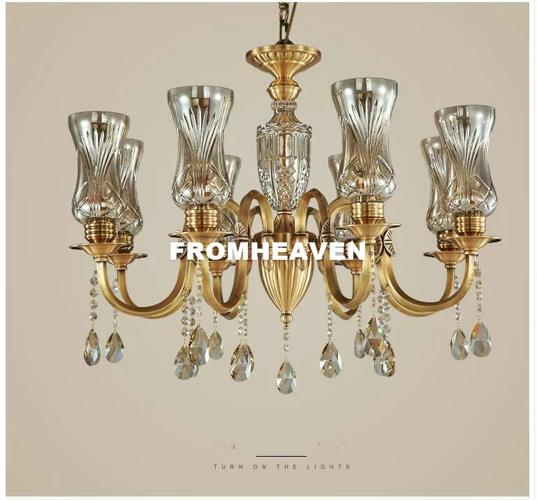 Бесплатная доставка 100% медная подвесная хрустальная люстра Lingting Роскошная LED AC