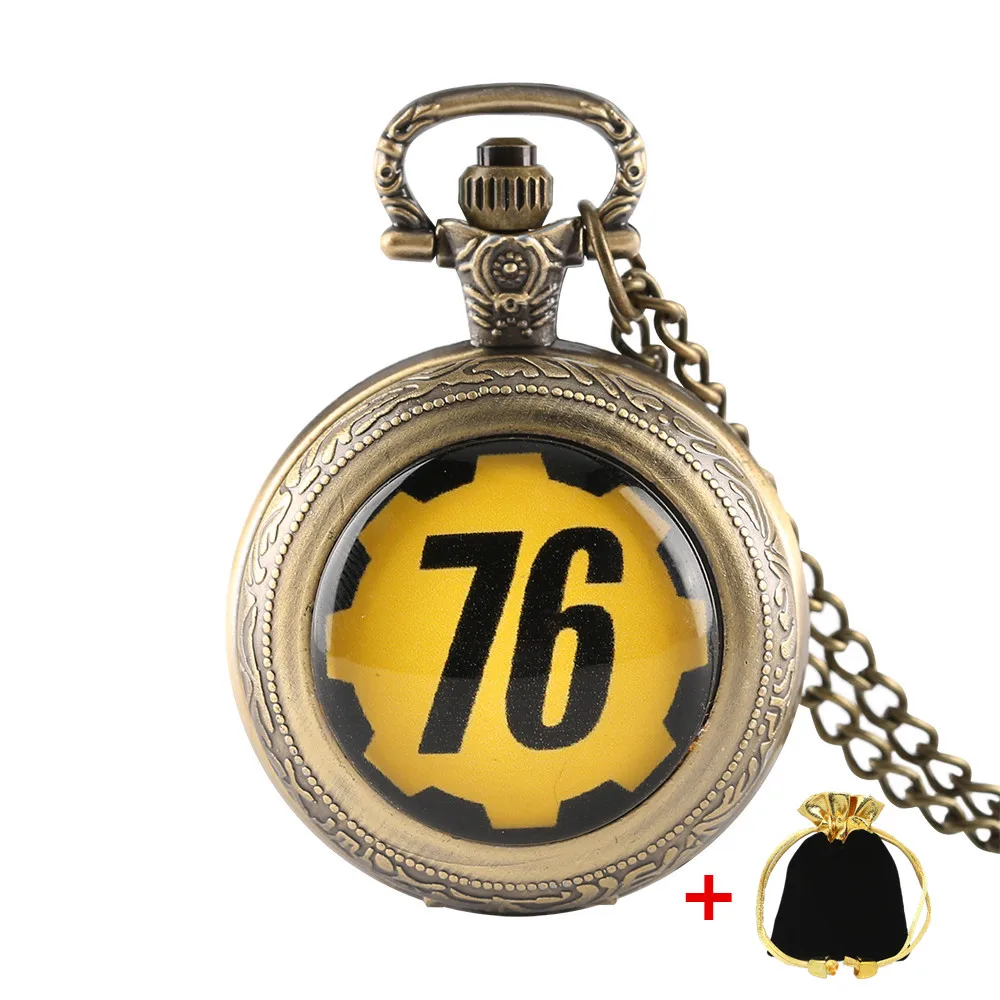 FALLOUT 4 FALLOUT 76 Vault 111 Theme Quartz Pocket Watch Bronze Necklace Chain Clock Pendant With White Dial For Children Gifts practical white dial bronze tone night owl shape keyring watch