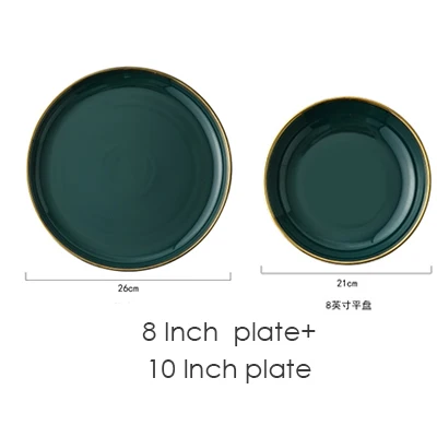 8 And 10 Inch plate Европейская керамическая тарелка, набор посуды, Золотая инкрустация, фарфор, десерт, стейк, салат, закуски, рис, суп, большая чаша, тарелка для торта, посуда, поднос - Цвет: 8 And 10 Inch plate