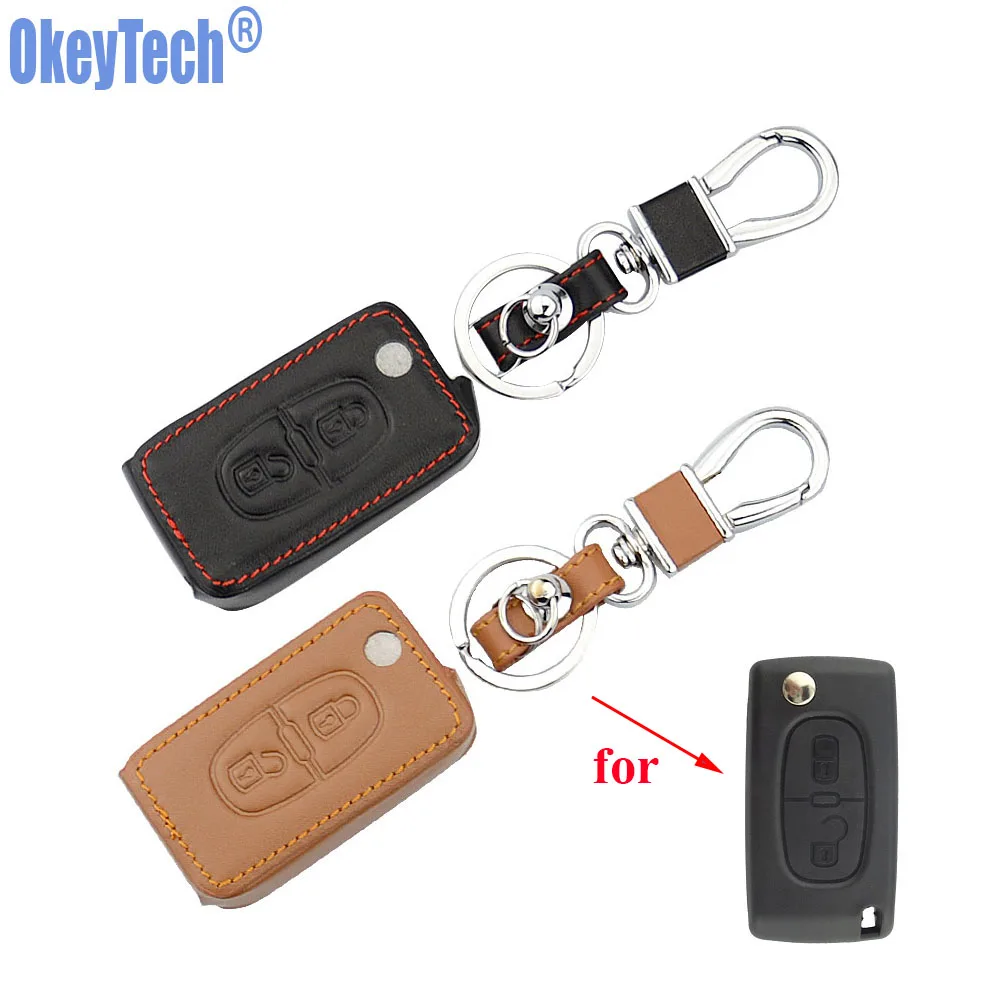 OkeyTech натуральная кожа автомобильный брелок кольцо чехол держатель для Peugeot 208 207