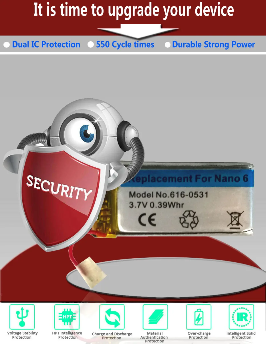 Фирменная Новинка 110мАч Батарея для Apple Ipod 616-0531 A1366 nano 6th 6 г поколения Аккумулятор Акку
