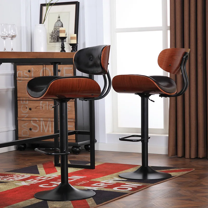 Кресло для бара в стиле ретро с откидной деревянной спинкой вращающееся сиденье