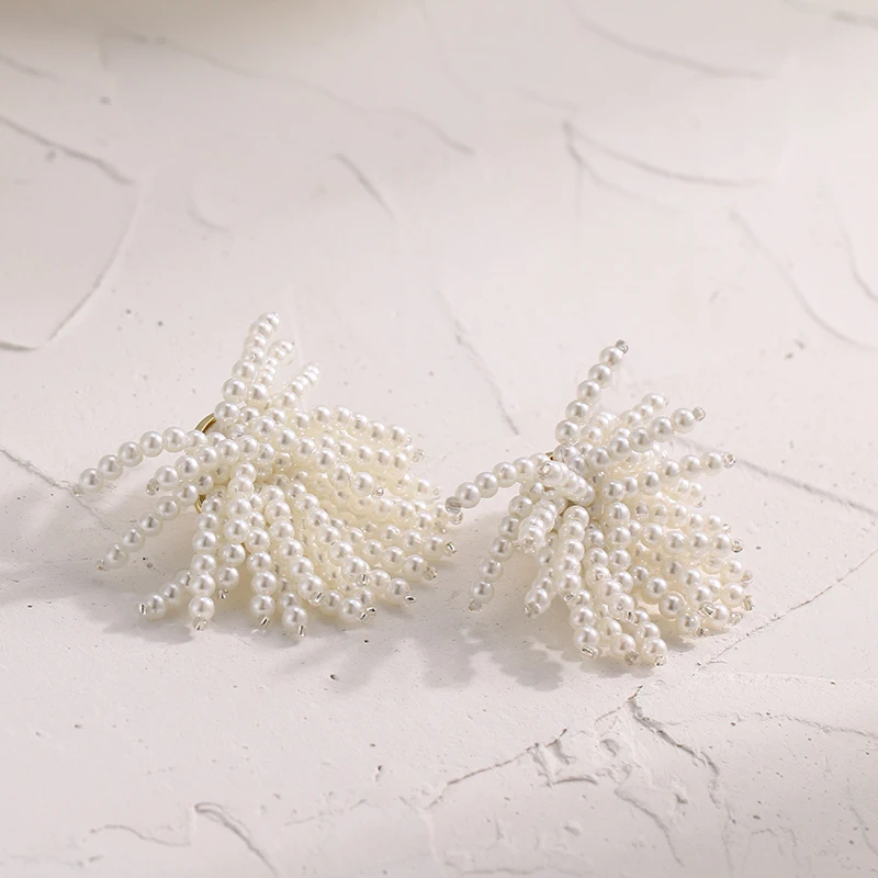 YMYW Korean Romantic Imitation Pearl Luxury Handmade Tassel Charm Personalize Flowers Stud Earrings Oorbellen 2019 for Women | Украшения и