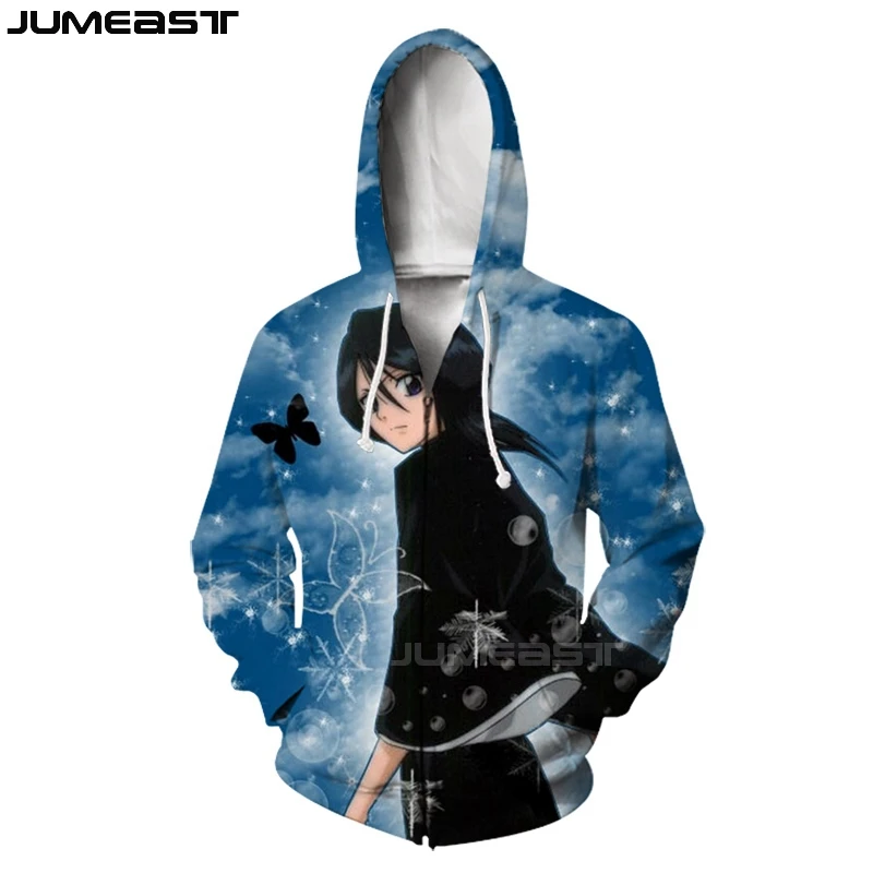Jumeast бренд для мужчин/для женщин 3D печатных мультфильм Аниме Bleach куртка с длинными рукавами спортивный пуловер модные кепки капюшоном толстовки на молни