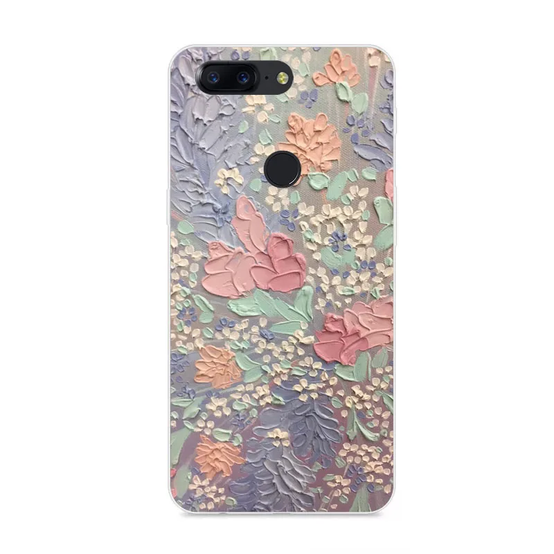 OnePlus 5t Case Silicon Flower Painted Painting Soft TPU Back Cover for One Plus Protect Phone cases shell |