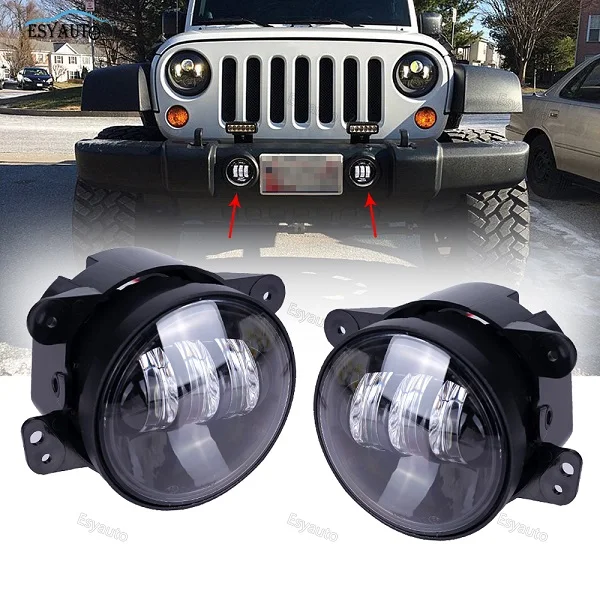 

2 PCS 4" LED Fog Lights Headlights 4 inch Round 30W Front Bumper LED Fog Light Assembly for Jeep Wrangler CJ TJ JK 07-16