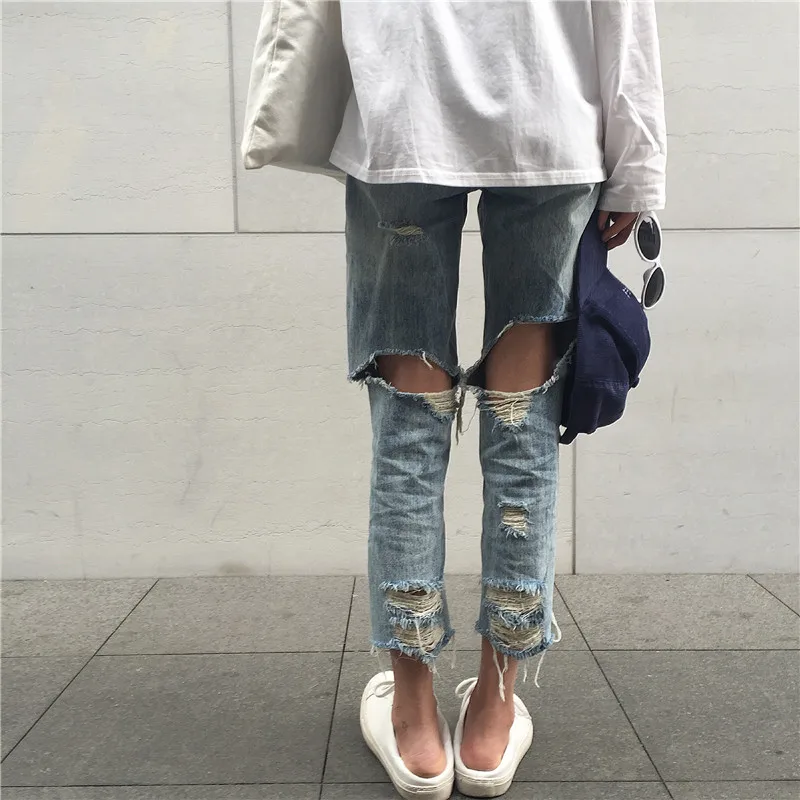 2018 Новые весенние и летние корейские брюки ulzzang Harajuku прямые джинсовые штаны с