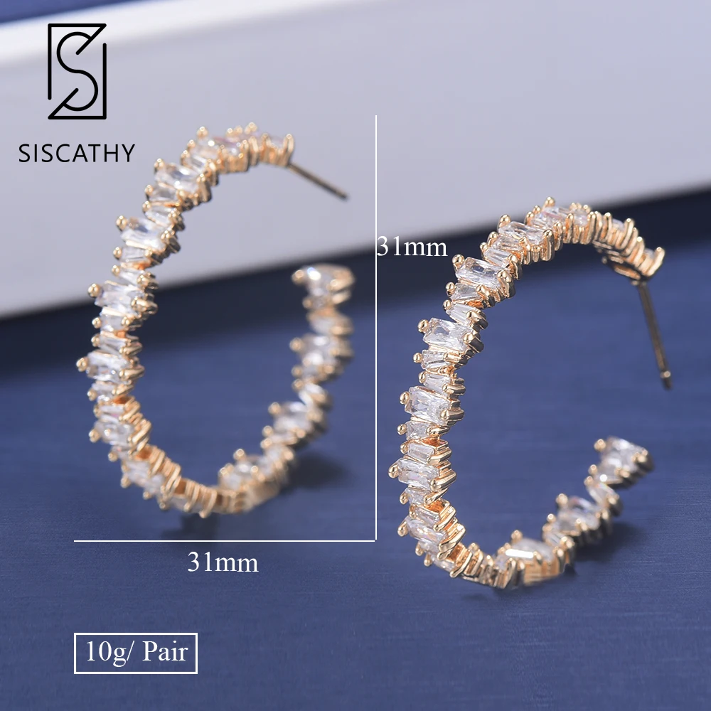 Sisathy 31*31 мм модные серьги для женщин кубическая циркониевая инкрустация круглая