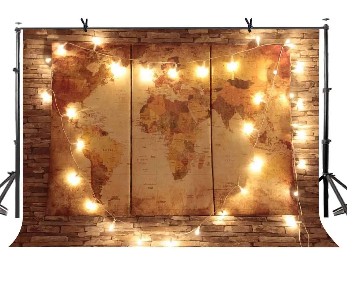 

150x210cm Retro Brick Wall Backdrop World Map Pattern Photography Background Studio Props