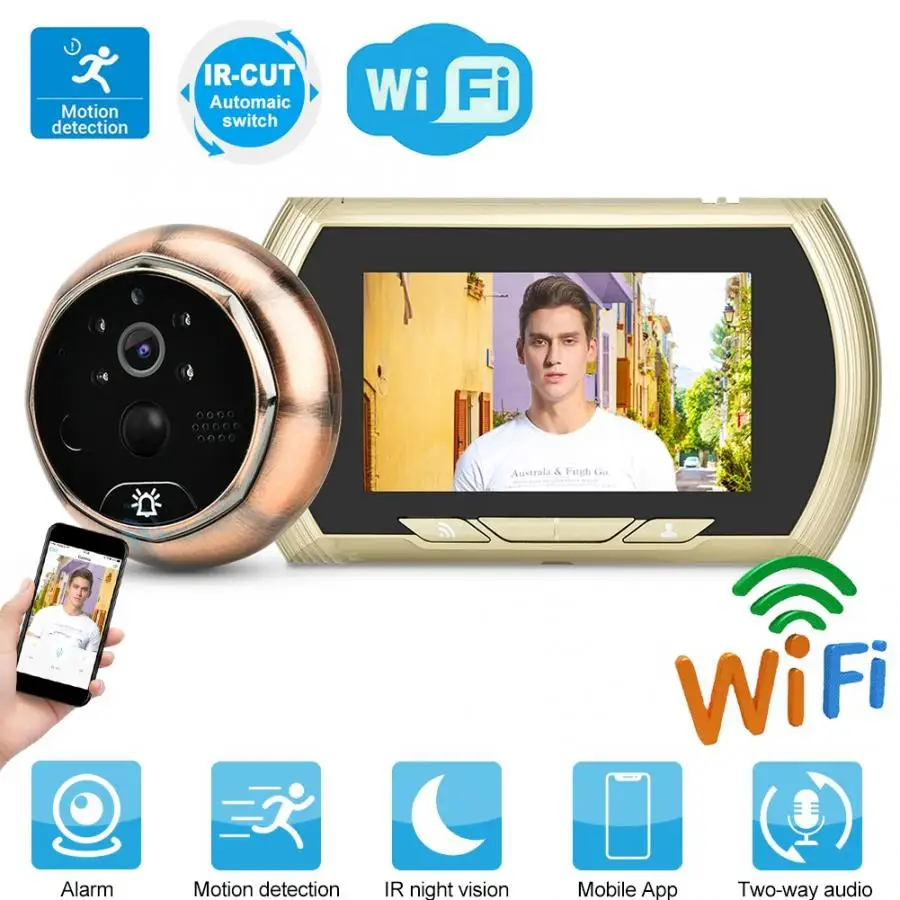 4.3in интеллигентая(ый) двери вид умный дверной звонок WI-FI умное Обнаружение движения дверной звонок Камера электронный дверной глазок
