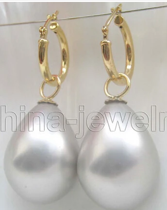 Серьги с жемчугом в виде раковины из серого Южно-морского сплава золотым