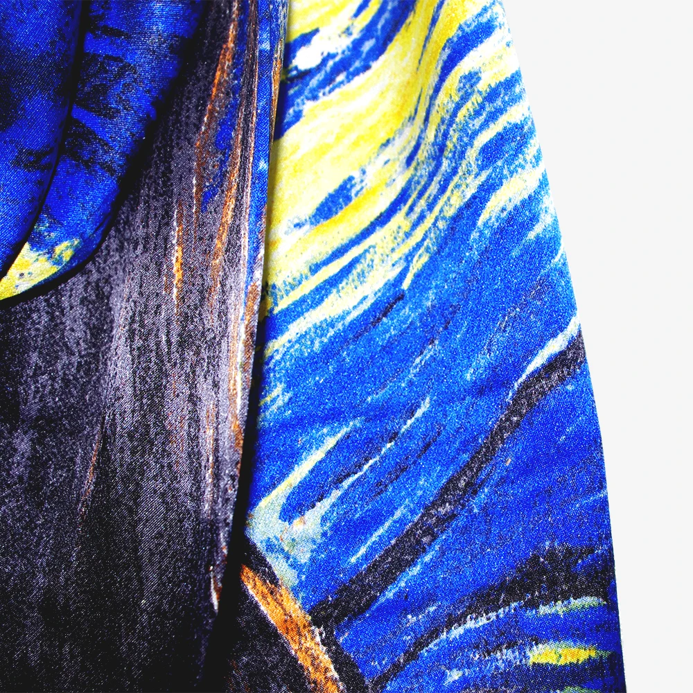 

Aishidis Women 100% Silk Scarf Famous Art Printing Bandana Shawl Hand Rolled Vincent Van Gogh's - Starry Night In Blue