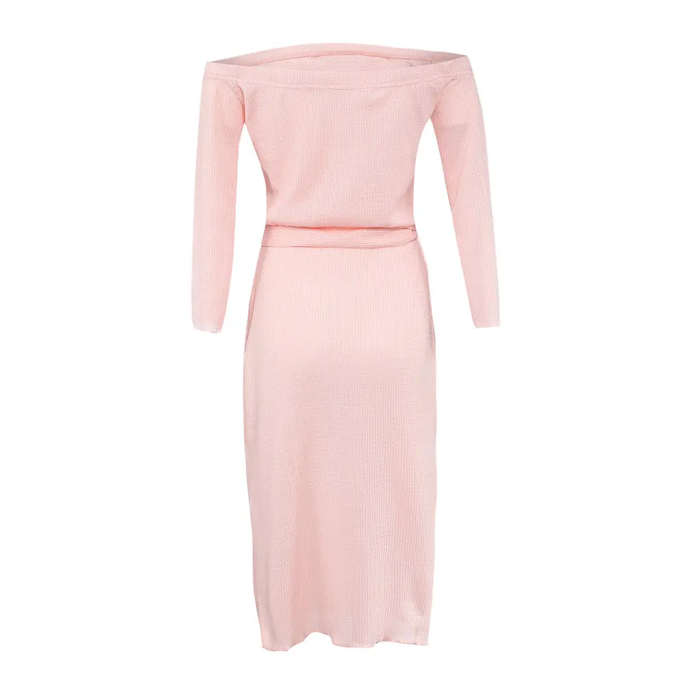 Женское платье с длинным рукавом ELSVIOS розовое Повседневное вырезом лодочкой и