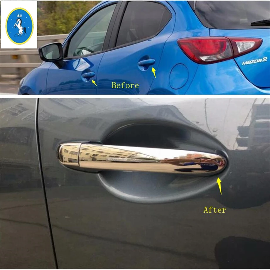 

Yimaautotrims Car Outside Door Pull Doorknob Handle Bowl Frame Cover Trim Exterior Refit Kit For Mazda 2 Demio 2015 - 2019