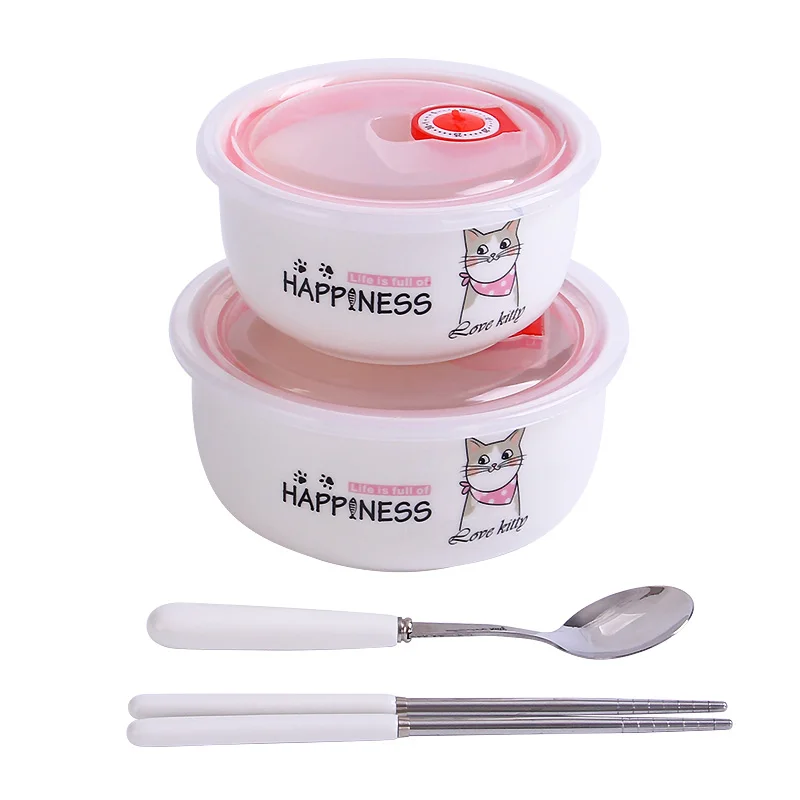 Лидер продаж милых животных Керамика Коробки для обедов Procelain миску Bento LunchBox Портативный Еда контейнер для детей посуда набор