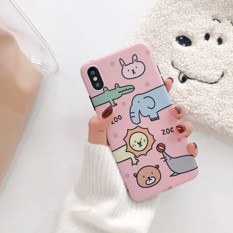 Подходящие Чехлы для iphone 6 6s розовый zoo мультфильм X XS XR милые животные пара