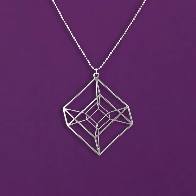 Цепочка Hypercube с золотым/серебряным покрытием геометрическое ожерелье