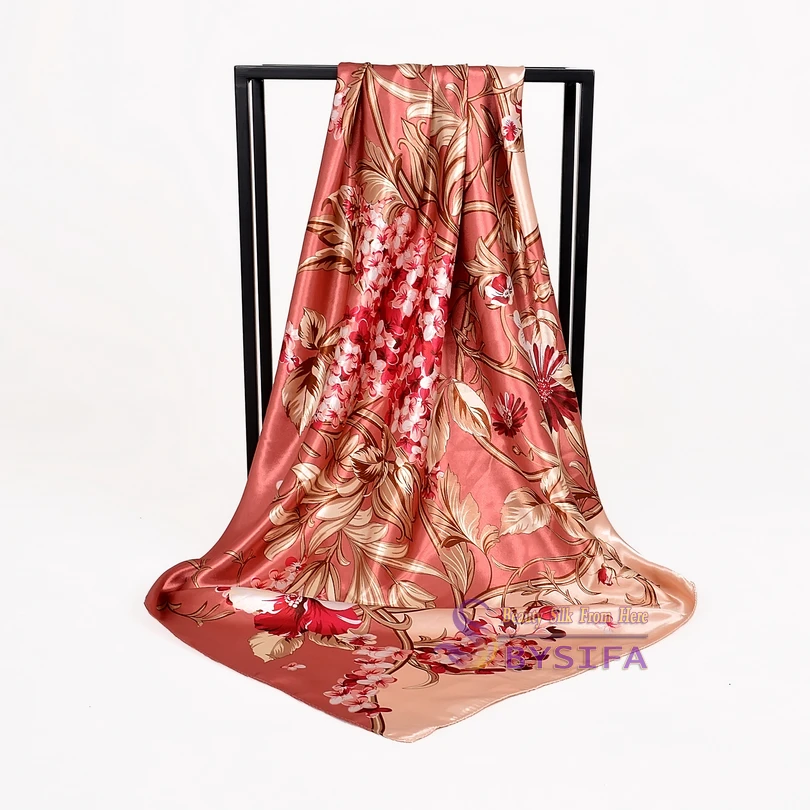Элегантный женский большой квадратный шелковый шарф с принтом, 90*90 см, модный весенний и осенний серый и фиолетовый Шелковый шарф из полиэстера, шаль