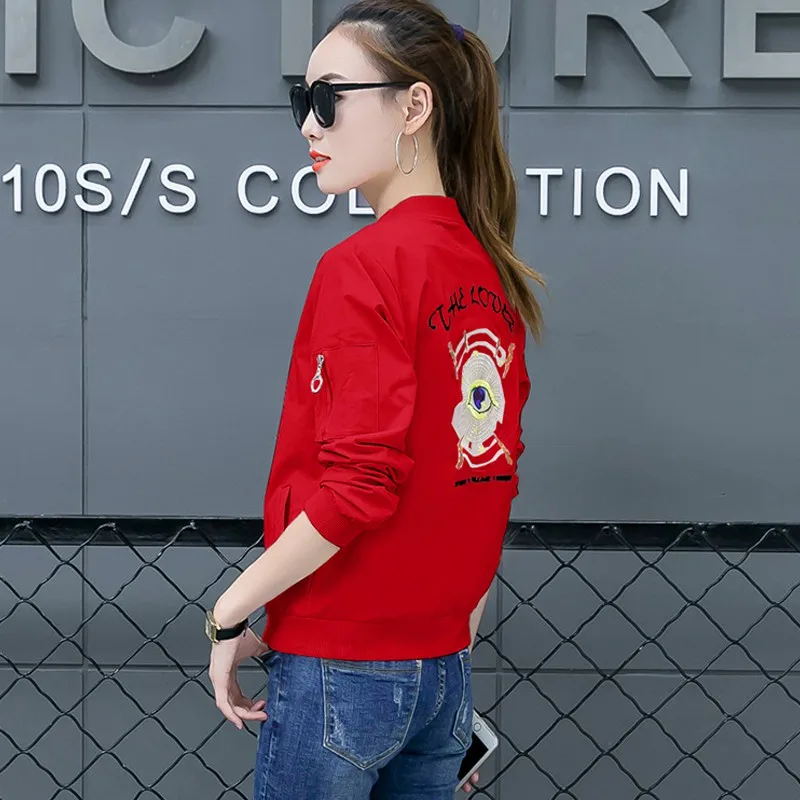 Women Bomber Jacket 2018 Fall Female Embroidered Coat Lady Fashion Casual Long Sleeve Eyes Bordadas Jaqueta Mujer | Женская одежда