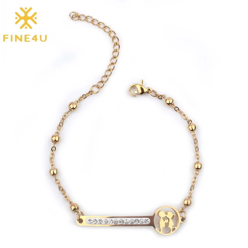 FINE4U B134 Luxury Zircons Jewelry Stainless Steel Link Chain Bracelet Heart Tree Of Life Coins Bracelets For Women | Украшения и