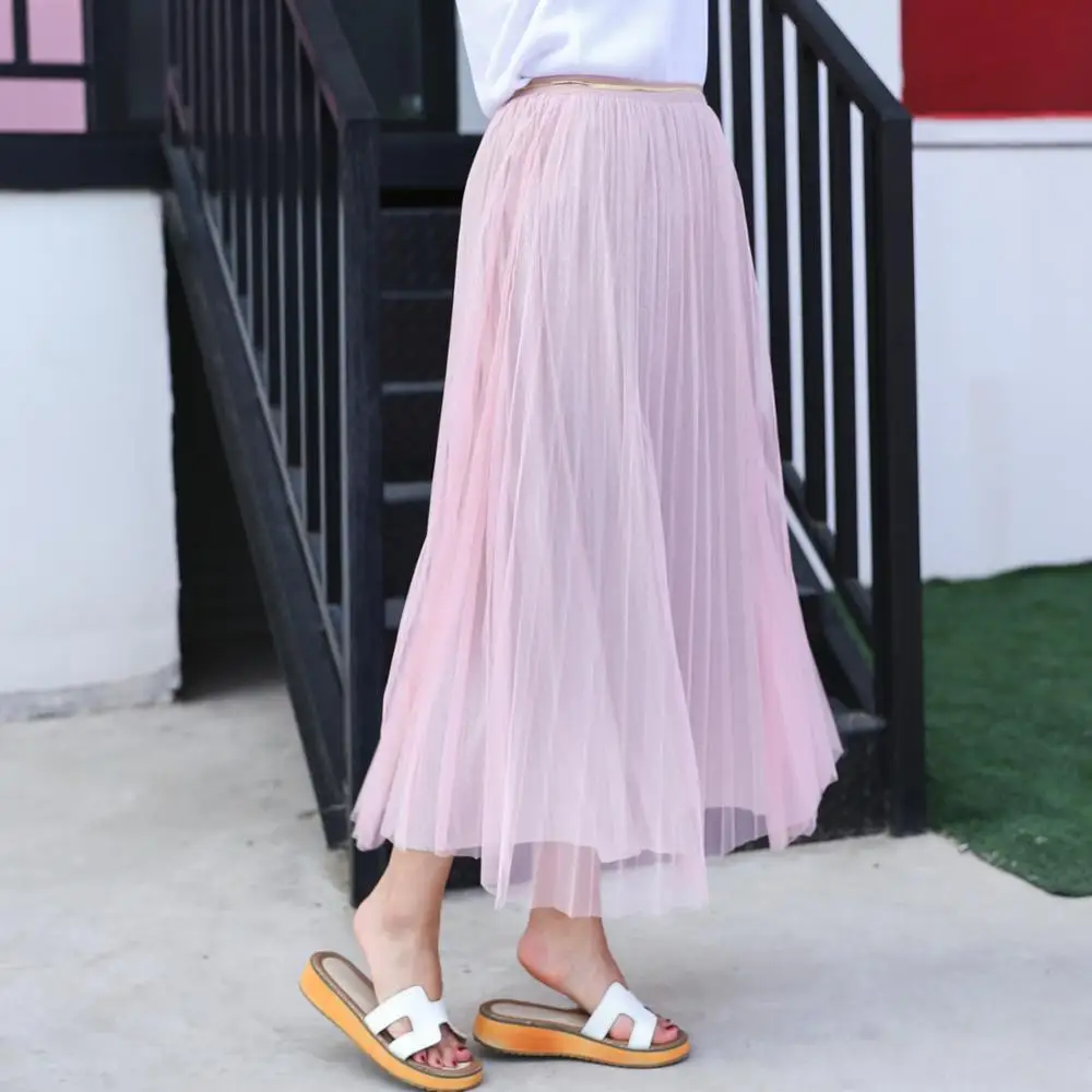 MINSUNDA плюс Размеры гофрированный с сеткой многослойная юбка летние Повседневное