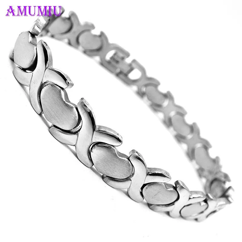 

AMUMIU X HEART handmade stainless steel id bracelets bangle men jewelry high quality couple jewelry B042