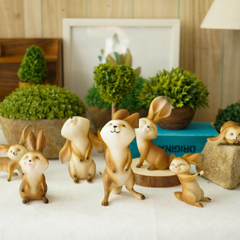Set of 7 Decorative Resin Bunny Rabbits Figurines Desktop Animal Ornaments Miniatures Home Decoration for Gifts | Дом и сад
