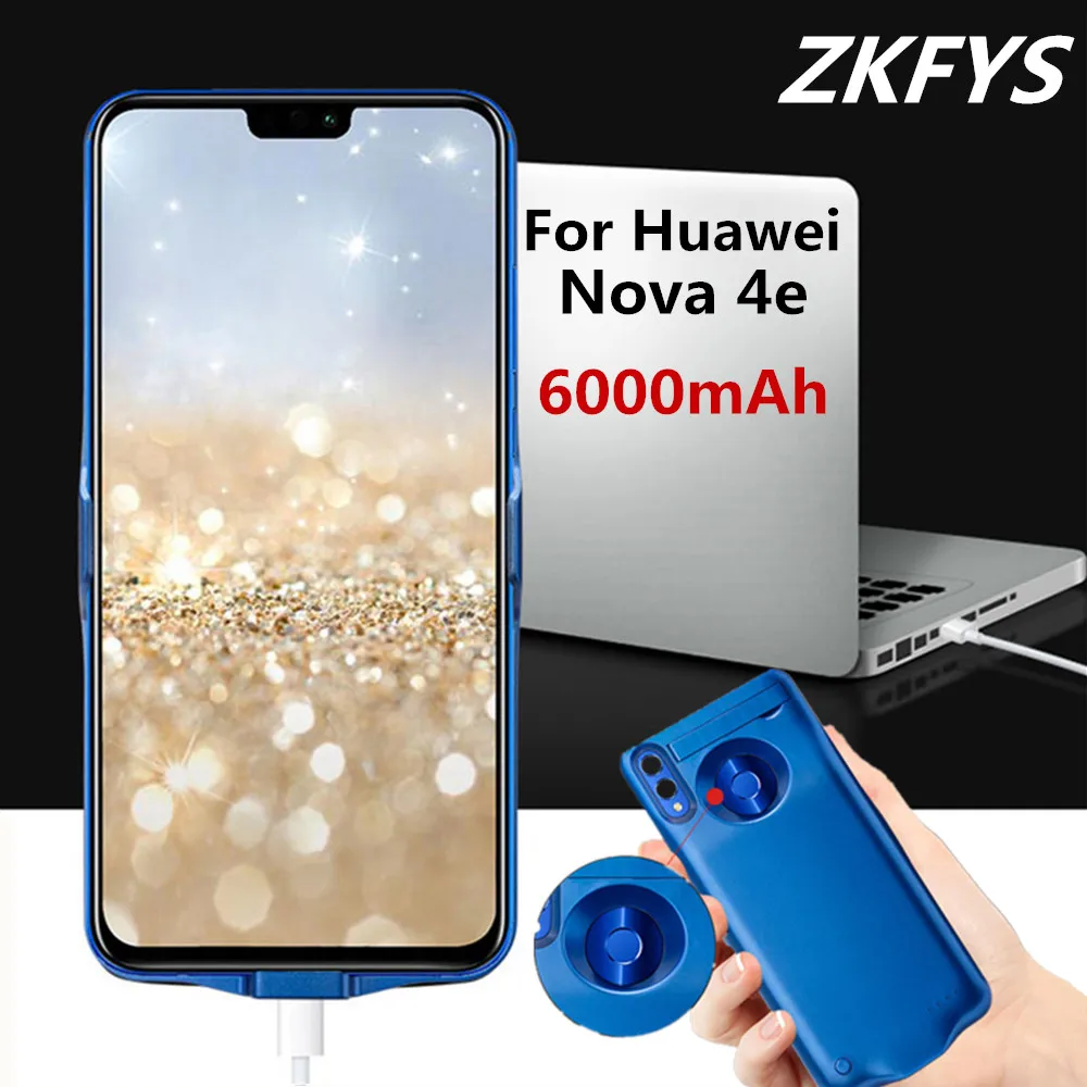 

ZKFYS 6000mAh Battery Charger Cases For Huawei Nova 4e Battery Cover Portable Power Bank Cover External Charging Case