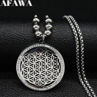 2022 flower of life crystal stainless steel chain necklace women silver color bead long necklace jewelry colgante mujer n129s02