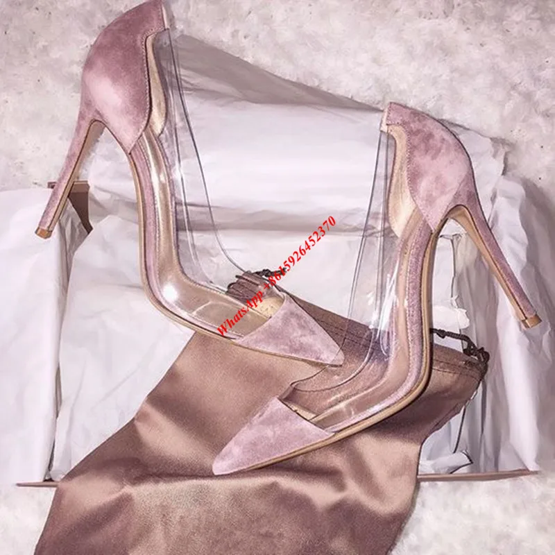 Красный/Обнаженная Ясно ПВХ Элегантные Дамы Насосы 2017 Новый Женская Обувь Острым