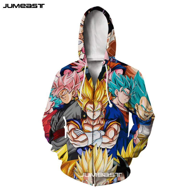 Jumeast Super Saiya мужские/женские толстовки на молнии с 3D принтом мультяшный Жемчуг