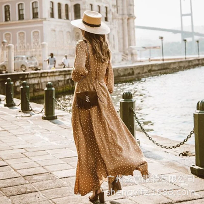 Женское платье в горошек Boho длинное пляжное большого размера с треугольным