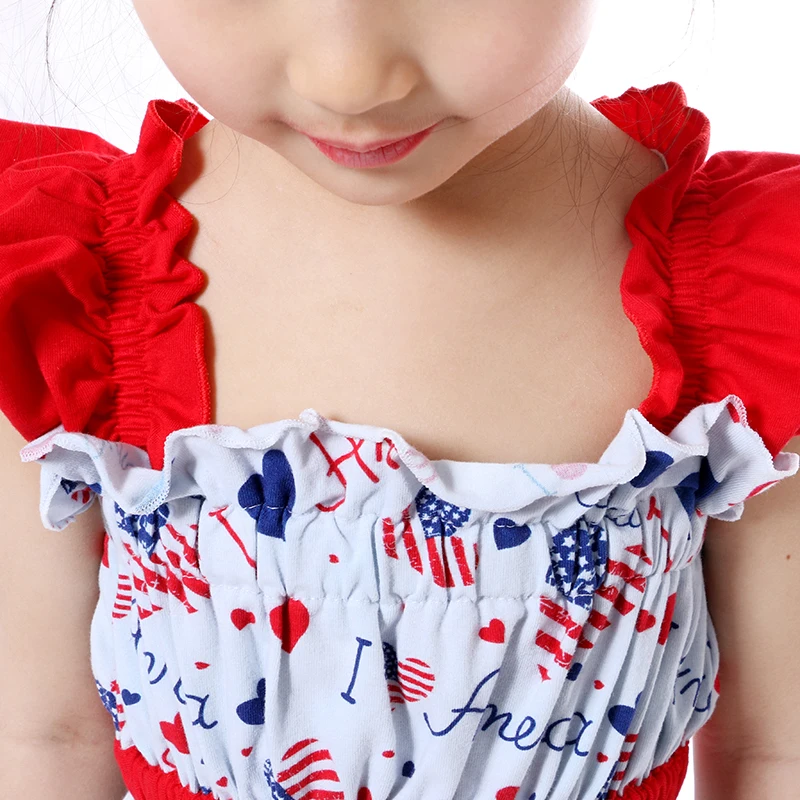 Kaiya Angel Girls Dress Patriotic Toddler 4th Of July Dresses Royal Blue Heart Ruffles Kids Children Clothes | Детская одежда и
