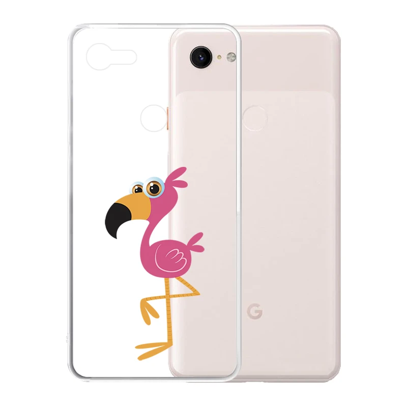 Мягкий силиконовый прозрачный ТПУ чехол для Google Pixel 4 3 XL 3A 2 Прочный с фламинго |