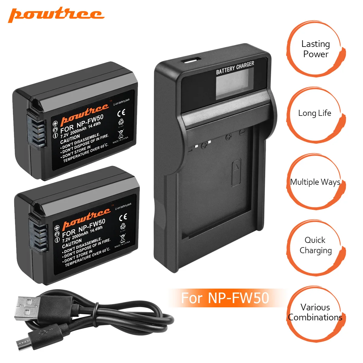 2XBattery LCDCharger Powtree для sony 2000 мА/ч, NP-FW50 NP FW50 NPFW50 Камера Батарея+ ЖК-дисплей Зарядное устройство ДЛЯ Alpha a3000 a5000 a6000 a6300 a6500 NEX-3 L20 - Цвет: 2XBattery LCDCharger